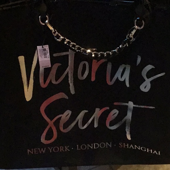 VICTORIAS SECRET PINK BLACK PLAID GOLD CHAIN TOTE - Picture 2 of 3